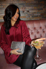 Wine Embellished Velour Top Zeta
