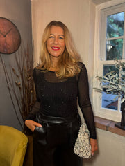 Black & Silver Sheer Studded Top Sidney