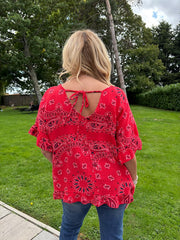 Red Bubble Cotton Paisley Top Kimberly