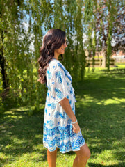 Blue Paisley Striped Kaftan Dress Alice