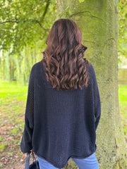 Navy Multi Hole Heart Knit Amelia