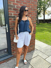Navy Bubble Cotton Tie Detail Vest Miley