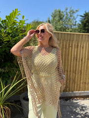 Gold Open Weave Fringed Cover Up