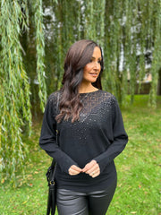 Black Diamante Crochet Knit Layla