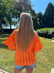 Orange Puff Sleeve Striped Top Erin