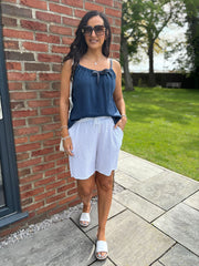 Navy Bubble Cotton Tie Detail Vest Miley