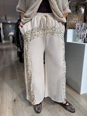 Stone Cropped Sequin Panel Wide Leg Trousers