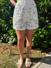 White Patterned Crochet Shorts Davina