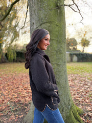 Black Leopard Trim Coat Maisy