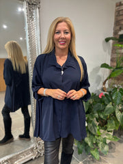 Navy Back Pleat Blouse Jackie