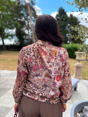 Stone Animal Linen Blend Floral Bomber Jacket
