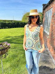 Teal Medallion Shimmer Vest Elaina