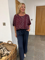 Wine Paisley Bubble Cotton Bubble Hem Top Rita