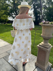 White Bardot Embroidered Dress Goldie