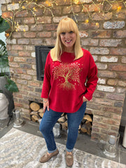 Red Tree of Life Ribbed Sweatshirt Brooke