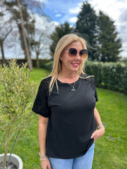 Black Net Sleeve Applique Tee Gemma