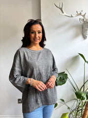 Charcoal Distressed Floral Top Danica