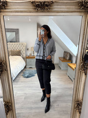 Grey Contrast Trim Shimmer Cardi Ophelia