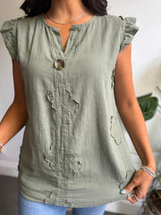 Khaki Floral Frill Sleeve Top Chrissy