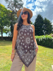 Chocolate Elegant Paisley Print Top Adelaide