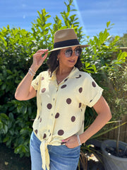 Buttercream Polka Dot Tie Front Blouse Tiana