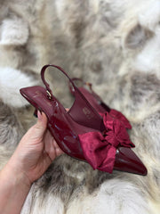 Wine Kitten Heel Bow Shoes