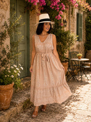 Camel Embroidery Belted Dress Kristina