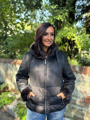 Black Premium Faux Leather Puffer Coat Olympia
