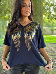 Navy Gold Angel Wings Knit Florence