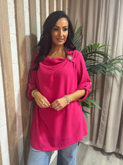 Lipstick Gathered Cowl Neck Top Harper