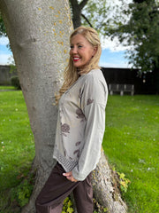 Mocha Crochet Hem Floral Top Ellis