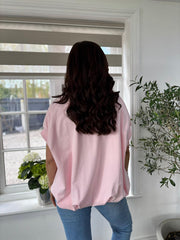 Pink Gathered Hem V Neck Top Willa