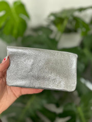 Silver Leather Button Purse