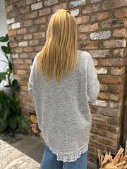 Grey Lace Hem Longline Knit Kirsty