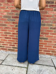 Navy Wide Leg Pocket Trousers Claudia