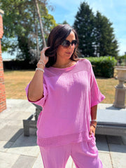 Candy Pink Bubble Cotton Trouser Set Hayley