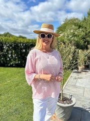 Pink Pointelle Open Knit Kyra