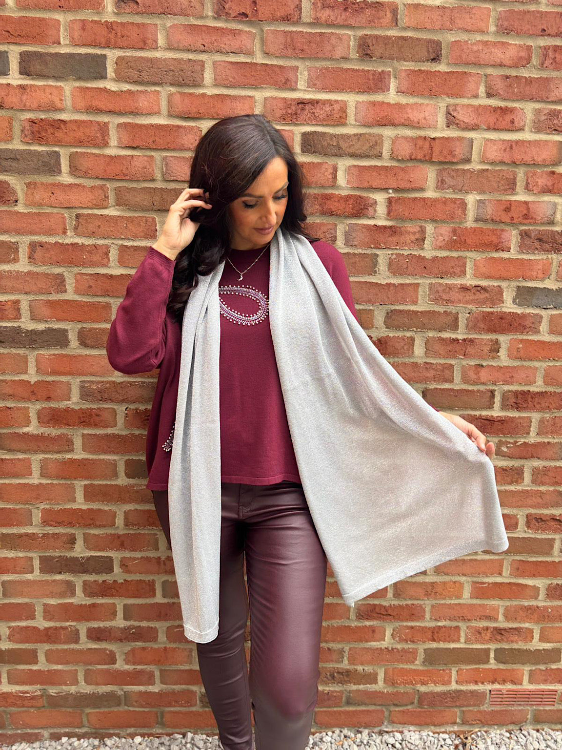 Silver Shimmer Knit Scarf – Tillett's - Main Image