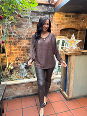 Chocolate Shimmer Brooch Top Peggy