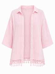 Pink Bubble Cotton Crochet Hem Blouse Jo
