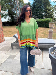 Lime Pink Striped Hem Loose Knit Jenna