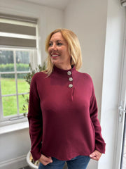 Wine Diamante Button High Neck Frankie