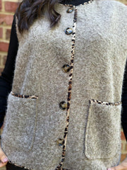 Mocha Leopard Trim Waistcoat Rhea