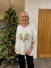 Winter White Gold Festive Snowflake Knit Ava