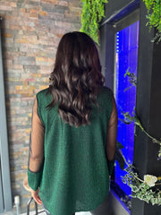 Green Sparkle Mesh Sleeve Top Lucy