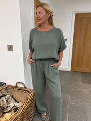 Khaki Bubble Cotton Trousers