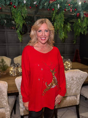 Red Sequin Reindeer Jumper Grace