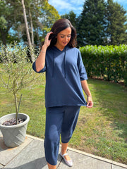 Navy Crochet Hooded Top Clarice