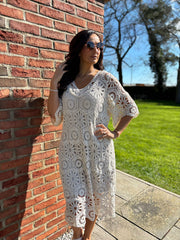 Stone Short Sleeve Crochet Dress Oakley
