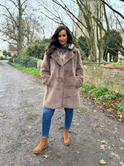Mocha Luxury Faux Fur Hooded Coat Aspen